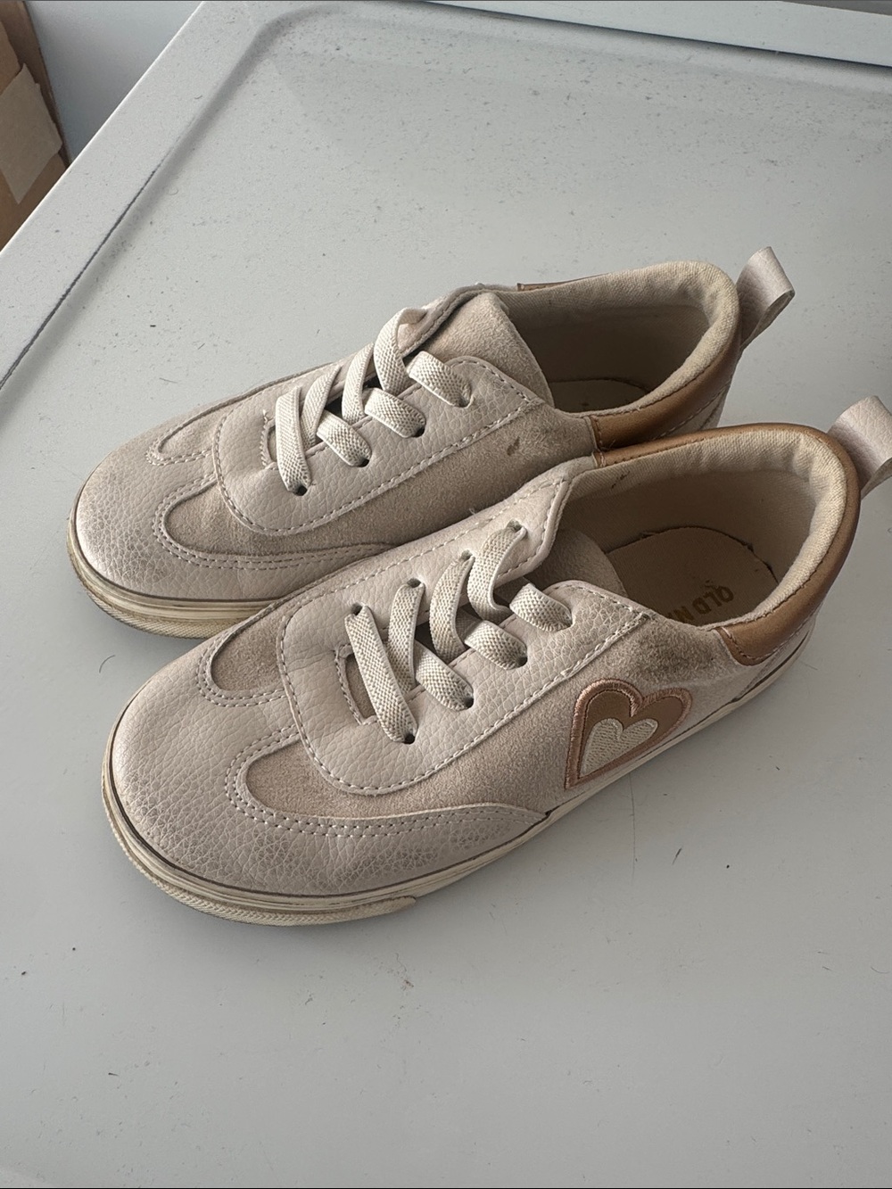 Old Navy Beige and Rose Gold Heart Lace-Up Kids Sneakers